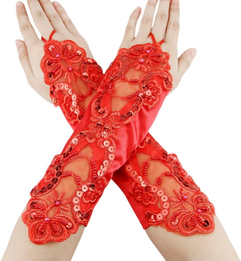 PURFUN Girls Princess Satin Lace Long Fingerless Gloves - Holy Communion, Halloween, Wedding, Flower Girl - Image 2